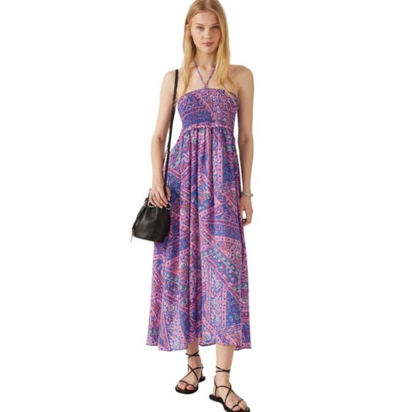 Ba&sh Friska Strapless Midi Dress/Maxi Skirt - Blue Print